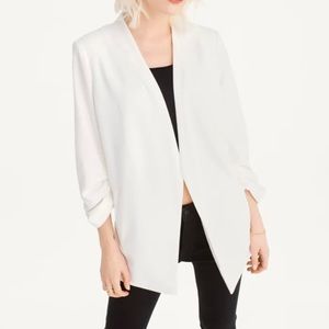 DKNY Women's Open-Front Blazer with Ruched Sleeves - White - Size Medium